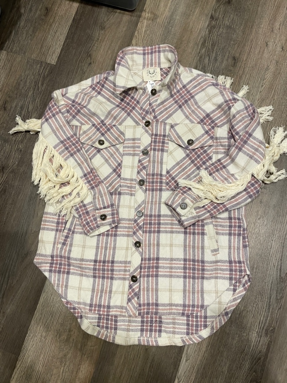 NWOT FANTASTIC FAWN Women’s Pink Plaid Button-Front Shacket size S - Picture 4 of 7